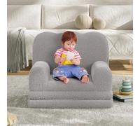 Canapé Enfant 2-en-1 Convertible - Fauteuil et chauffeuse en Mousse Confortable - Tissu Sherpa Doux - Idéal Chambre ou Salle de Jeux - Cadeau Fille/garçon - Gris ondulé, 2106-9