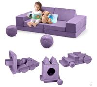 Canapé Enfant Convertible 12 PCS en Mousse-Housses Amovibles et Lavables-Chauffeuse Enfant 2 Places Transformable violet