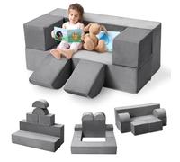 Canapé Enfant Convertible 2 places en Velours Côtelé,Multi-Styles Modulable Canapé enfant Pliable,Housse Détachable,Chauffeuse Convertible 2 place pour Chambre d'enfant,Salon.Salle de Jeux(Gris-6pcs)
