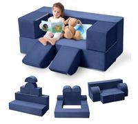 Canapé Enfant Convertible 2 places en Velours Côtelé,Multi-Styles Modulable Canapé enfant Pliable,Housse Détachable,Chauffeuse Convertible 2 place pour Chambre d'enfant,Salon.Salle de Jeux(Bleu-6pcs)