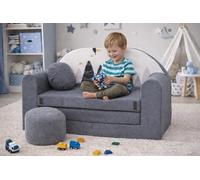 Canapé Enfant Convertible Pliable AX2 Gris - Montagnes avec Pouf et Coussin