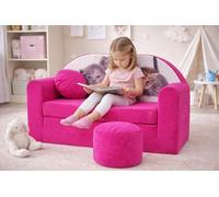 Canapé Enfant Convertible Pliable H6 Rose - Chats avec Pouf et Coussin
