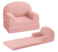 Canapé Enfant - LUNSY - fauteuil dépliable - canapé-lit 2 en 1 - avec housse amovible - Dossier semi-circulaire - rose
