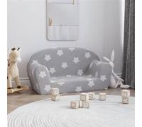 Canapé enfants 2 places gris clair avec étoiles peluche douce Blanc G