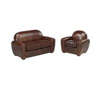 Canapé et fauteuil club BAUDOIN 100% cuir vieilli - Marron