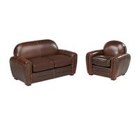 Canapé et fauteuil club BAUDOIN 100% cuir vieilli - Marron