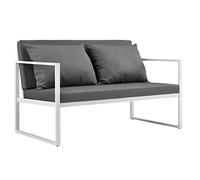 Canapé Extérieur avec Coussins Armature Métal Polyester Blanc 70 x 114 x 60 cm