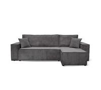 Canapé d'angle FARAH convertible et réversible 3 places en velours cotelé - Gris