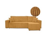 Canapé FARAH d'angle convertible et réversible 4 places en velours côtelé - Jaune