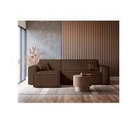 Canapé FARAH d'angle convertible et réversible 4 places en velours côtelé - Marron