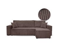 Canapé FARAH d'angle convertible et réversible 4 places en velours côtelé - Marron glacé