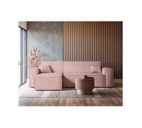 Canapé FARAH d'angle convertible et réversible 4 places en velours côtelé - Rose