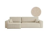 Canapé FARAH d'angle max réversible et convertible 5 places en tissu bouclette - Beige