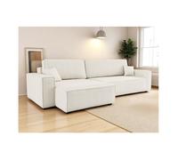 Canapé FARAH d'angle max réversible et convertible 5 places en tissu bouclette - Blanc