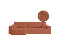 Canapé FARAH d'angle max réversible et convertible 5 places en tissu bouclette - Terracotta