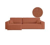 Canapé FARAH d'angle max réversible et convertible 5 places en tissu bouclette - Terracotta