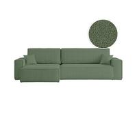 Canapé FARAH d'angle max réversible et convertible 5 places en tissu bouclette - Vert