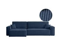 Canapé FARAH d'angle max réversible et convertible 5 places en velours côtelé - Bleu foncé