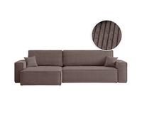 Canapé FARAH d'angle max réversible et convertible 5 places en velours côtelé - Marron glacé