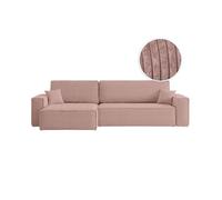 Canapé FARAH d'angle max réversible et convertible 5 places en velours côtelé - Rose