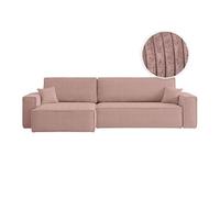 Canapé FARAH d'angle max réversible et convertible 5 places en velours côtelé - Rose
