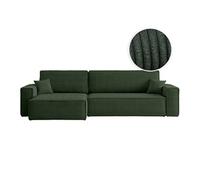Canapé FARAH d'angle max réversible et convertible 5 places en velours côtelé - Vert foncé