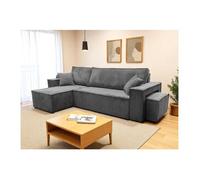 Canapé FARAH d'angle réversible et convertible 4 places avec un pouf en velours côtelé - Gris