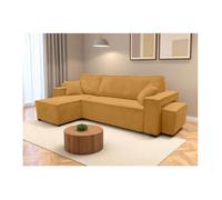 Canapé FARAH d'angle réversible et convertible 4 places avec un pouf en velours côtelé - Jaune