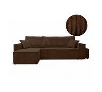 Canapé FARAH d'angle réversible et convertible 4 places avec un pouf en velours côtelé - Marron