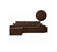 Canapé FARAH d'angle réversible et convertible 4 places avec un pouf en velours côtelé - Marron