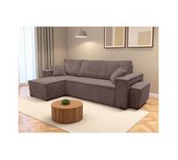 Canapé FARAH d'angle réversible et convertible 4 places avec un pouf en velours côtelé - Marron glacé