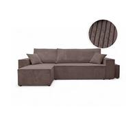 Canapé FARAH d'angle réversible et convertible 4 places avec un pouf en velours côtelé - Marron glacé