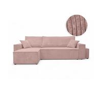 Canapé FARAH d'angle réversible et convertible 4 places avec un pouf en velours côtelé - Rose