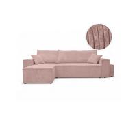 Canapé FARAH d'angle réversible et convertible 4 places avec un pouf en velours côtelé - Rose