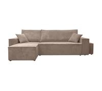 Canapé FARAH d'angle réversible et convertible 4 places avec un pouf en velours côtelé - Taupe