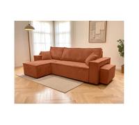 Canapé FARAH d'angle réversible et convertible 4 places avec un pouf en velours côtelé - Terracotta