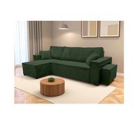Canapé FARAH d'angle réversible et convertible 4 places avec un pouf en velours côtelé - Vert foncé