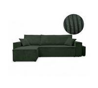 Canapé FARAH d'angle réversible et convertible 4 places avec un pouf en velours côtelé - Vert foncé