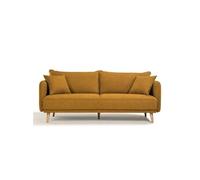 Canapé fixe 3 places DAREN - Tissu moutarde - L 207 x P 90 x H 88 cm - Fabriqué en France - HEXAGONE