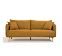 Canapé fixe 3 places DAREN - Tissu moutarde - L 207 x P 90 x H 88 cm - Fabriqué en France - HEXAGONE