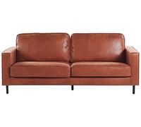 Canapé Fixe 3 Places en Cuir PU Marron Effet Naturel Confort Optimal pour Salon au Design Moderne Beliani