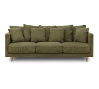 Canapé fixe 4 places CONSTANCE - Tissu vert - Pied en bois massif - L 212 x H 87 x P 93 cm
