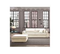 SORIAN - Canapé fixe 4 Places Velours Côtelé + Pouf Blanc -