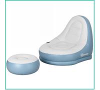 Canapé Gonflable - Outsunny - Avec Repose-Pieds et Porte-Verre, pour Camping et Maison - Blanc