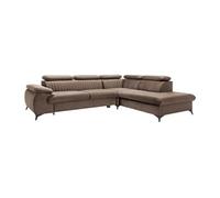 Canapé grand angle droit convertible en velours taupe SAMARA de