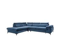 Canapé grand angle gauche convertible en velours bleu nuit SAMARA