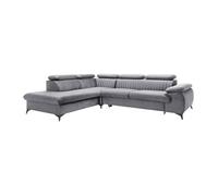 Canapé grand angle gauche convertible en velours gris clair SAMARA
