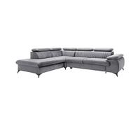 Canapé grand angle gauche convertible en velours gris clair SAMARA