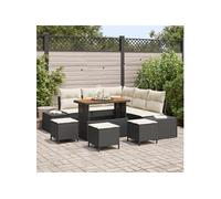 Canapé Jardin 9 Pièces avec Coussins Noir Poly Rattan Acacia 3364740