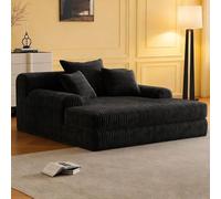 Canapé-Lit 1 Place, Fauteuil Nuage Grand Confort en Velours Côtelé, Mousse Haute Résilience, Idéal pour Petits Espaces, Studio, Appartement et Chambre, Utilisation Immédiate, Noir